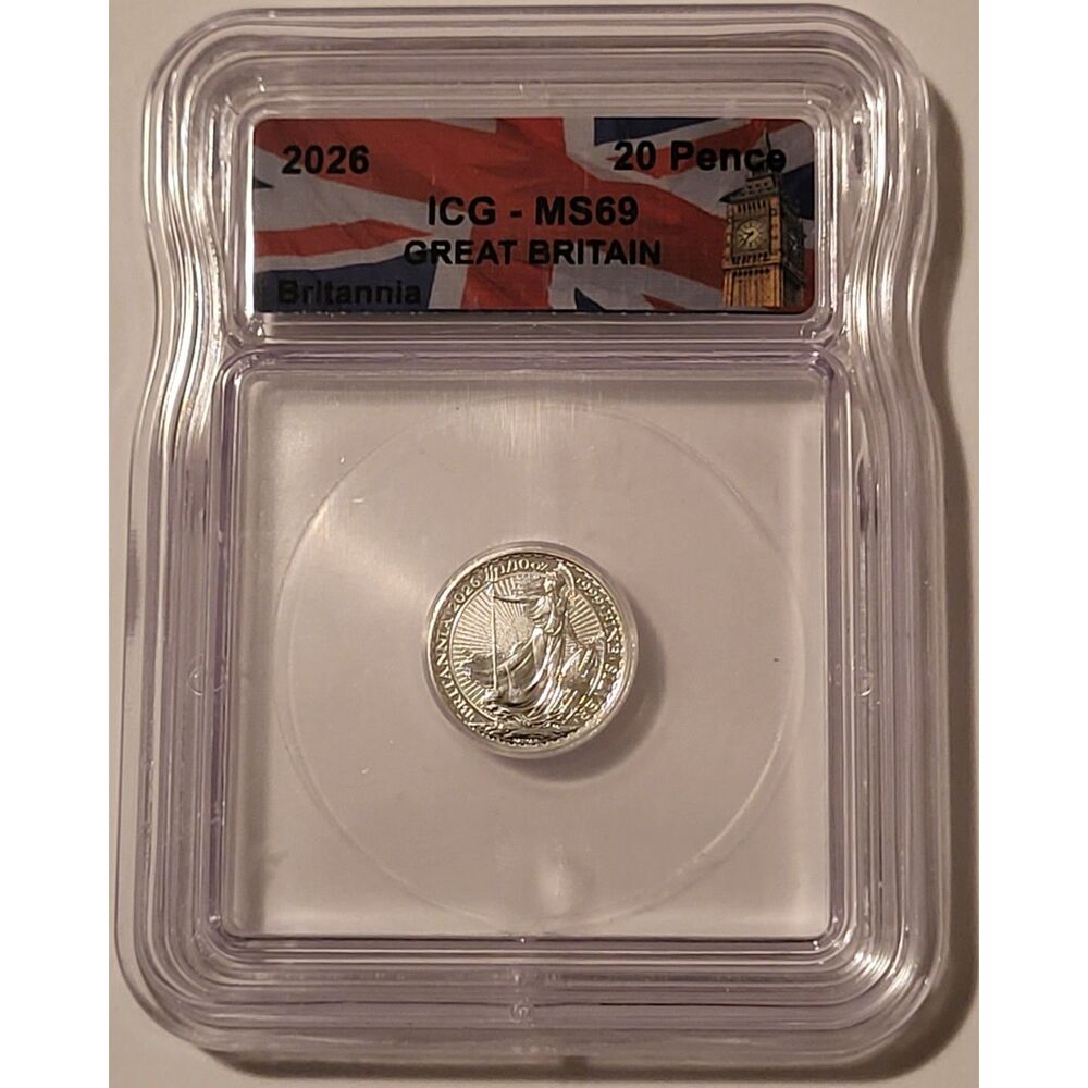 Great Britain George III 2026 Silver 20 Pence Britannia MS69 ICG Flag Label